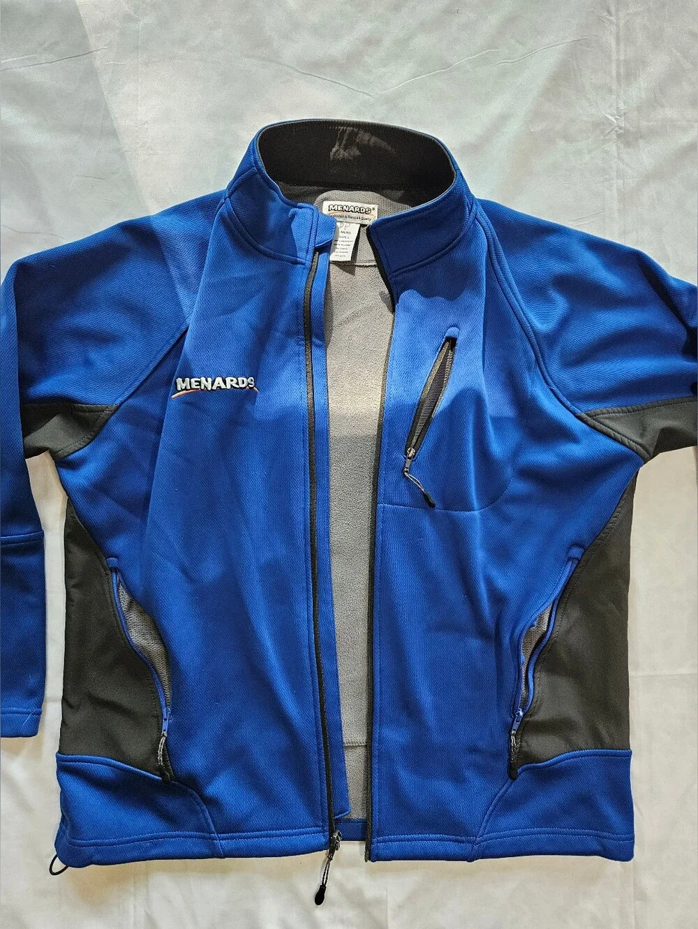 Menards Mens L Long Sleeve Full Zip Jacket Blue Gray Softshell Fleece Lined